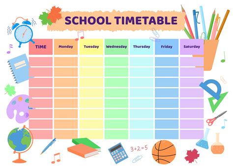 School timetable. Rainbow kid design of planner 3079915 Vector Art at ...