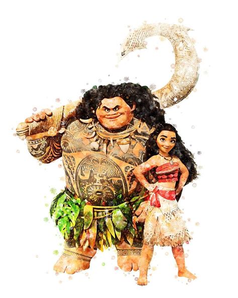 Princess Moana and Maui Print Moana Watercolor Disney Princess | Etsy in 2020 | Watercolor ...