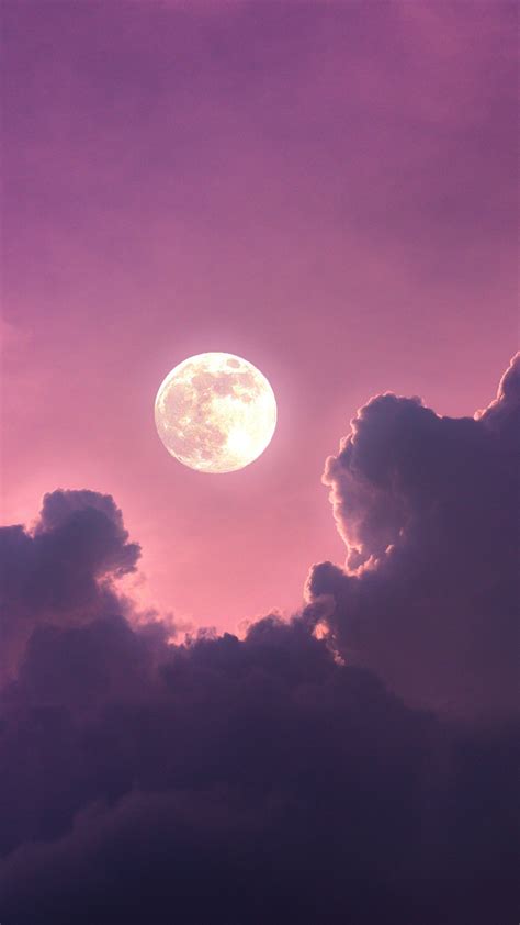 Full moon Wallpaper 4K, Aesthetic, Clouds, Pink sky