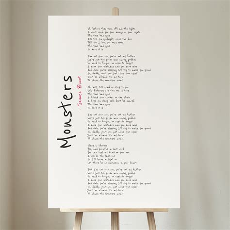 Monsters by James Blunt Lyrics Poster James Blunt Monsters Print Gift ...