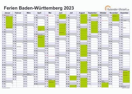 Ferien Baden-Württemberg 2023 - Ferienkalender zum Ausdrucken