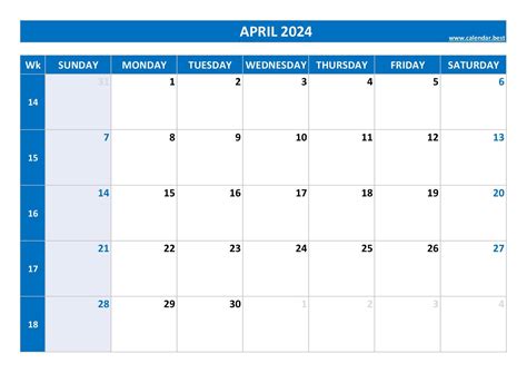 April 2024 calendar -Calendar.best