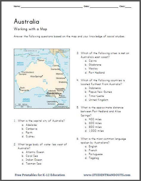 Australia Map Quiz Worksheet - Gratia Georgianne