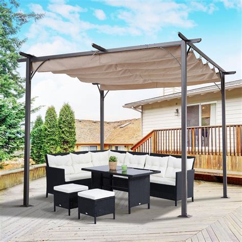 Outsunny 7.5 ft. H Retractable Canopy Cover Steel Frame Classic Pergola Gazebo 84C-093 - The ...