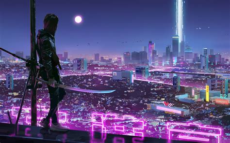 2560x1600 Resolution Warrior Girl in Cyberpunk City 2560x1600 ...