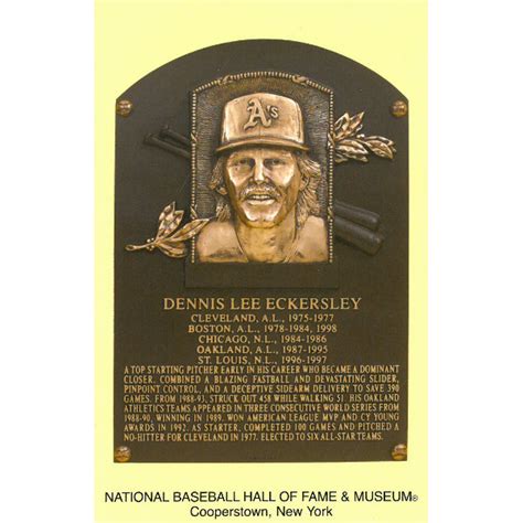 Dennis Eckersley Baseball Hall of Fame Plaque Postcard