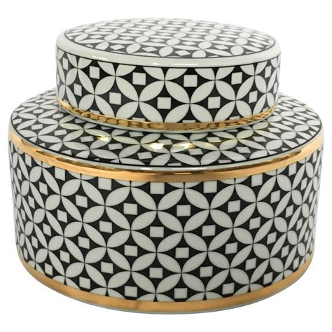 SageBrook Home Decorative White and Black Ceramic Jar with Gold Trim - Walmart.com