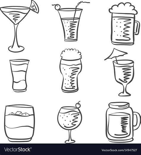 Doodle drink various hand draw Royalty Free Vector Image