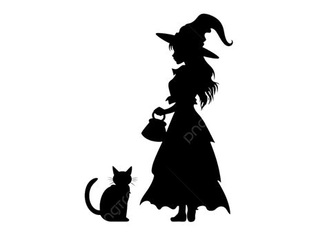 Silhouette Of A Witch With Black Cat, Witch, Halloween, Silhouette PNG ...