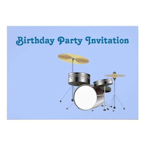 Birthday party invitation with drum kit drummer