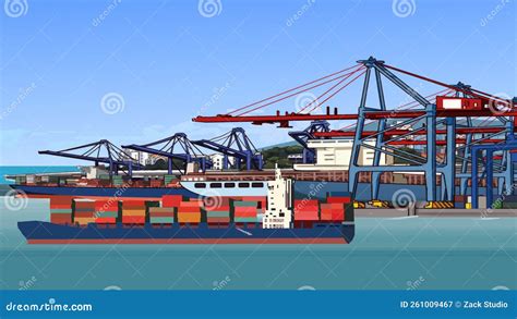 Port Illustration with Blue Background Stock Image - Image of ship, ferry: 261009467