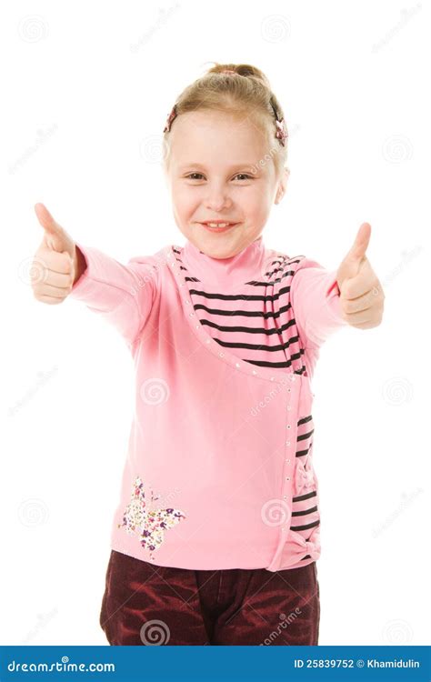 Smiling Little Girl with Thumbs Up Sign Stock Photo - Image of expression, hand: 25839752