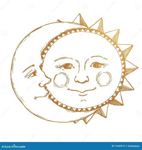 Hand drawn sun with moon stock vector. Illustration of traditional ...