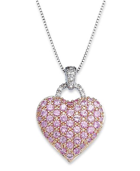 Macy's Sapphire (1-3/4 ct. t.w.) and Diamond Accent Heart Pendant Necklace in Sterling Silver ...
