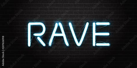 Vector realistic isolated neon sign of rave lettering logo for ...