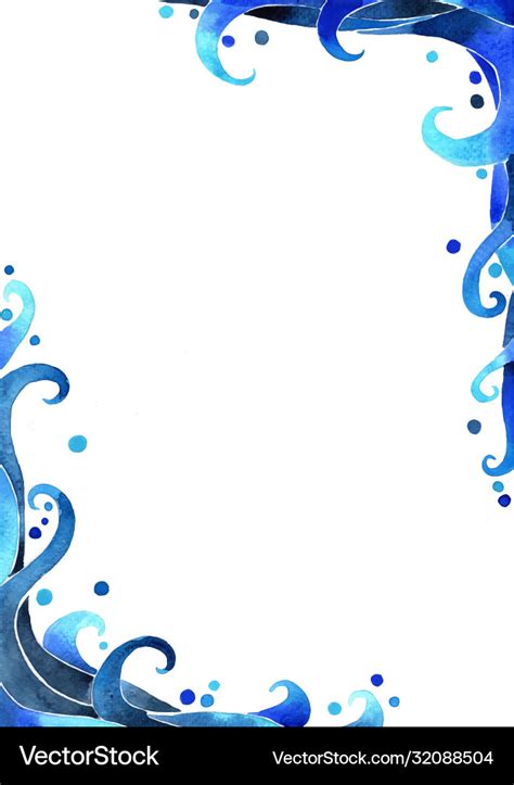 Blue marine color ocean wave style border Vector Image