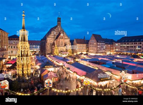 Germany Europe Bavaria Nuremberg Nurnberg Christmas Market Christkindlmarkt overlook overview ...