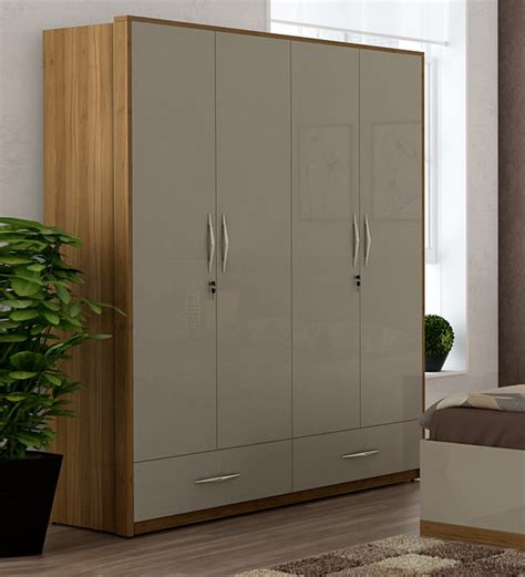 Buy Nicole 4 Door Wardrobe in Natural Teak Finish - CasaCraft By Pepperfry Online - 4 Door ...