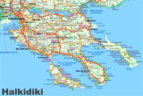 Large detailed map of Halkidiki - Ontheworldmap.com