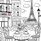 French Cafe Drawing sketch template