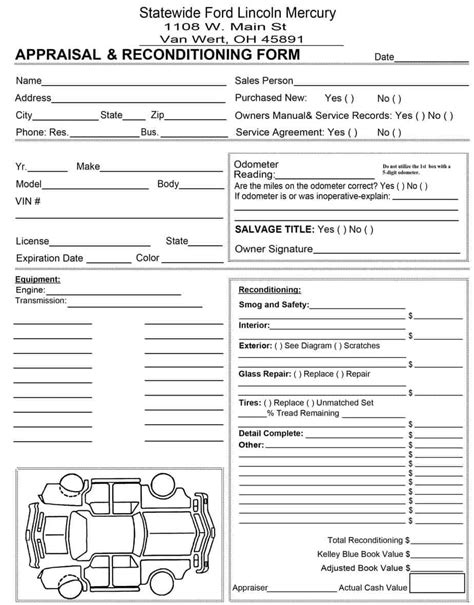 Car Appraisal Forms - Word Excel Fomats