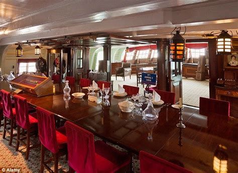 Red: The Great Cabin dining room interior on board the HMS Victory at ...