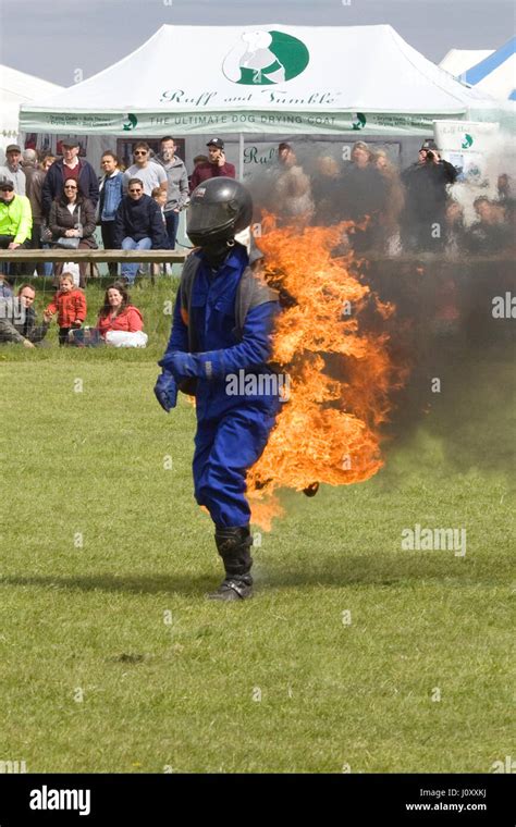 Motorcycle fire stunt team display at a county Fair in england UK Stock Photo - Alamy