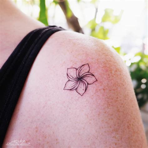 Tiny frangipani for Kat done in single needle ♡ . . . #tattoo # ...