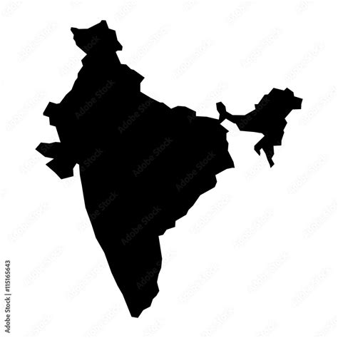 Black simplified flat silhouette map of India. Vector country shape ...