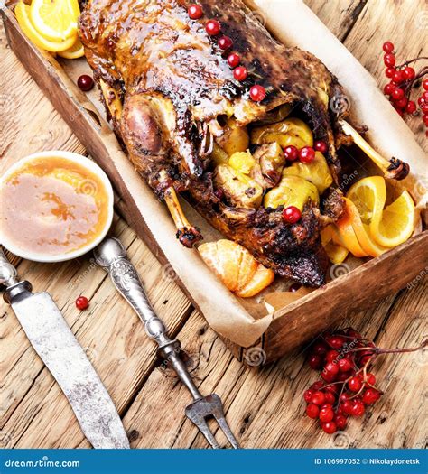 Festive Roast Duck with Orange and Cranberries Stock Photo - Image of rural, roasted: 106997052