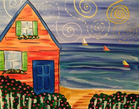 Beach House Canvas Painting, Canvas Art, Paint And Sip, 2d Art, Pottery ...