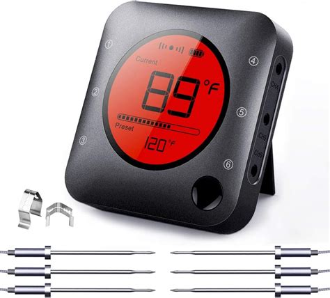 Bfour Smart Wireless Bluetooth Meat Thermometer Digital BBQ Thermometer APP Controlled with 6 ...