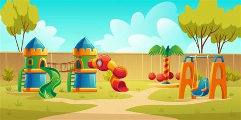 Free Vector | Kids playground in summer park with carousel | Kids ...