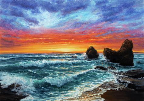 Sunset over beach #4 Painting by Boyan Dimitrov - Pixels