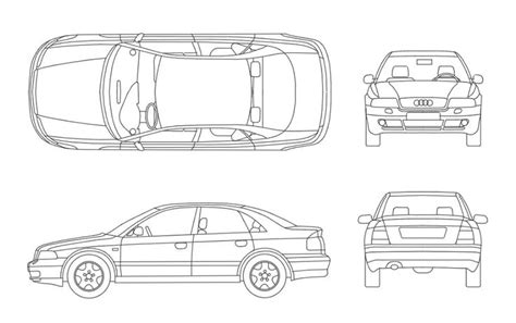 2D AutoCAD file shows the detail of the car | Autocad, Car top view, Car