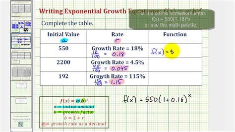 Ex: Determine Exponential Growth Functions Given Growth Rate and Initial Value (y=ab^x) - YouTube