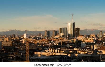 Milan Italy Skyline Sunset Modern Skyscrapers Stock Photo 1299799909 ...