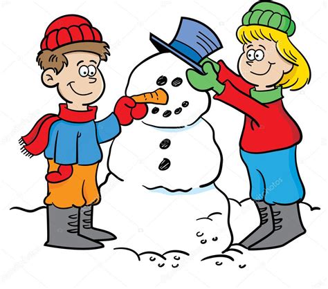 Kids building a snowman — Stock Vector © kenbenner #12481834