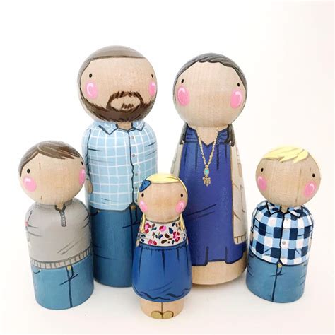 Custom Peg Doll Family of 5 // 2 Parents // 3 Kids/pets // | Etsy in 2022 | Doll family, Peg ...