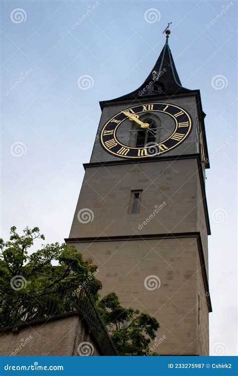 Historic Swiss clock tower stock image. Image of exterior - 233275987