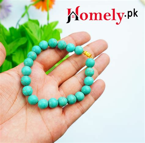 Nepali Feroza Round Beads Bracelet (Synthetic Stones) - Homely.pk