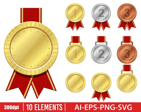 Winner Medal Clipart Vector Design Illustration. Winner Medal Set ...