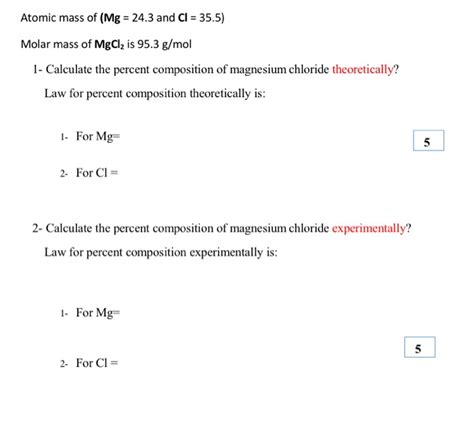 Solved Atomic mass of (Mg = 24.3 and Cl = 35.5) Molar mass | Chegg.com