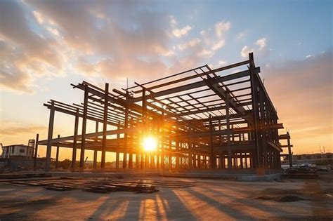 Premium AI Image | Construction site and sunset structural steel beam ...