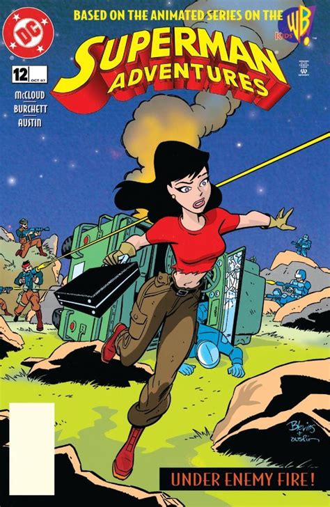 the cover to superman adventures comic book, featuring a woman in red ...