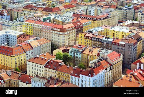 Top view of the red roofs of Prague downtown Stock Photo - Alamy