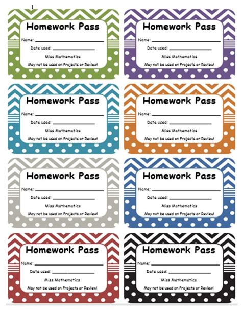 Free Homework Pass Homework Pass Classroom Management Student