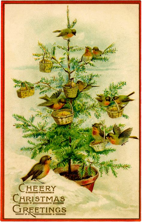 Vintage Birds Christmas Tree Image - Charming! - The Graphics Fairy