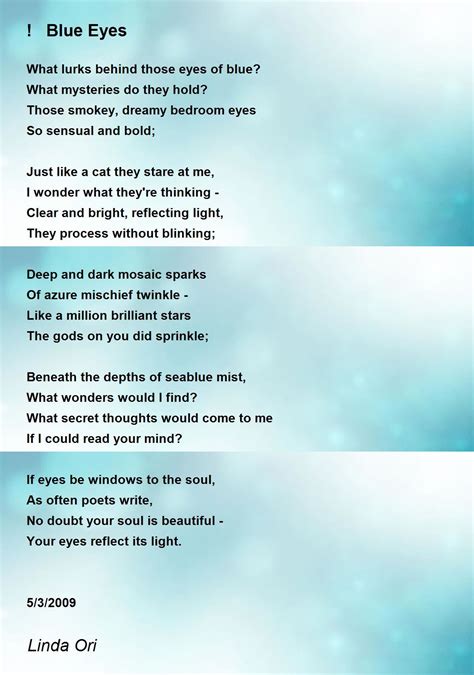 ! Blue Eyes - ! Blue Eyes Poem by Linda Ori