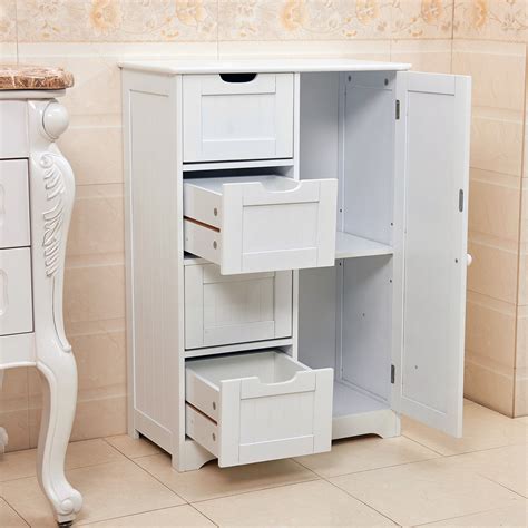 NEW WHITE WOODEN CABINET WITH 4 DRAWERS & CUPBOARD STORAGE BATHROOM OR ...